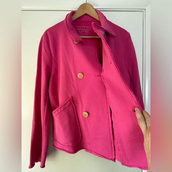 New! Frank & Eileen Mini Belfast Cardigan Soft Blazer Triple Fleece Rose Pink L - Picture 6 of 9